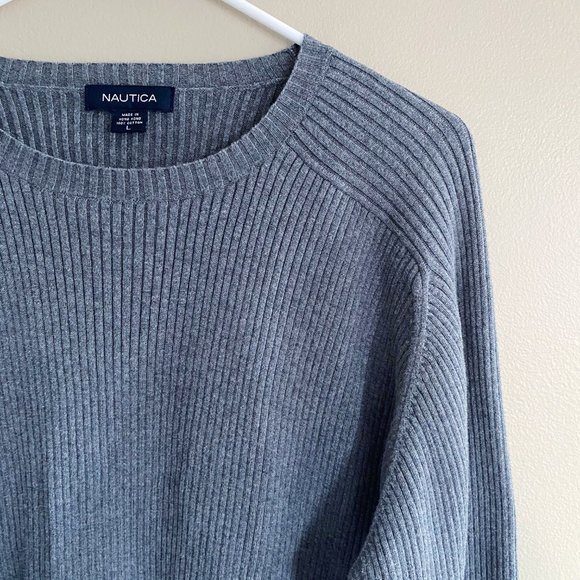 Nautica gray ribbed crew neck pullover sweater - Picture 2 of 4